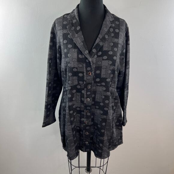 Cut-Loose Gray Black Blazer Jacket Cotton Polka Dot Plaid Notch Lapel Medium M - Picture 3 of 12